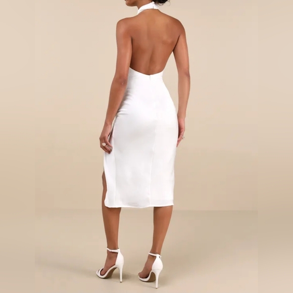 Lulus Beyond Classy White Satin Halter Midi Dress, XS - Picture 3 of 10